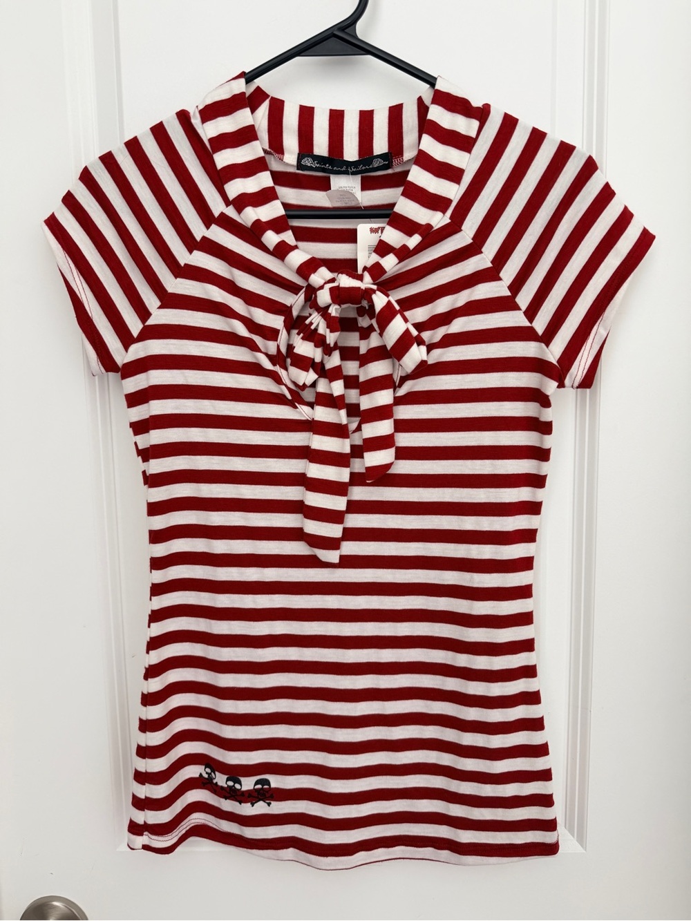 M Tie-Neck Red & White Striped Women's Top Hot topic Saints and Sailors